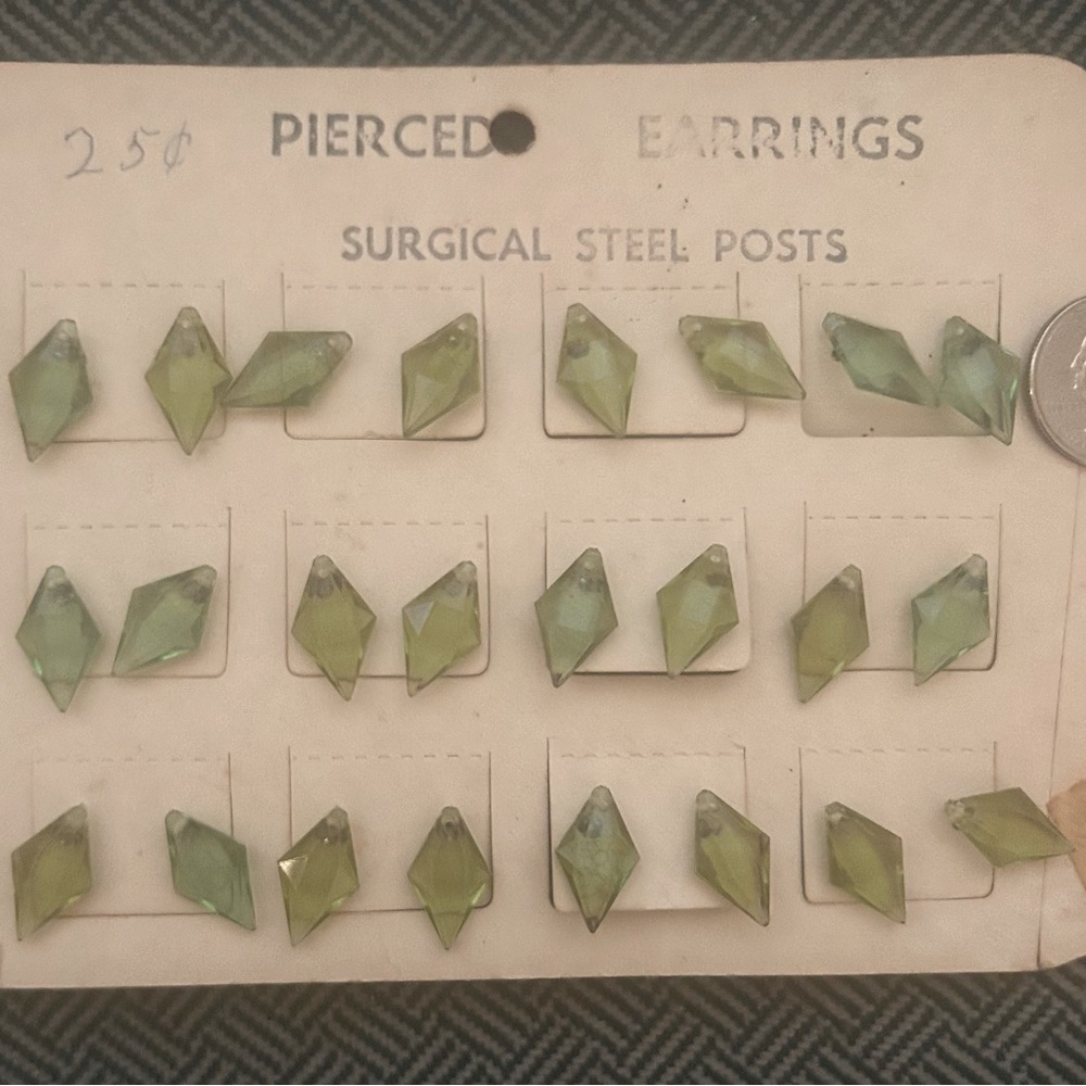 RE-SELLERS! Buy the card of 12 pairs of Vintage Green Diamond Shaped Earrings